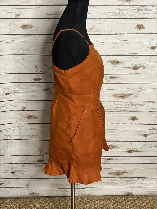 LOFT sleeveless ruffled hem romper Size 4 linen-blend rust coastal summer - Image 5