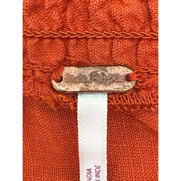 Free‎ People Rose Vines Top Women Small Rust Orange Embroidered Ruffle Smocked - Image 12