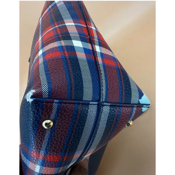 Lauren Ralph Lauren Tote Bag Women OS Blue Red Plaid Faux Leather Quiet Luxury - Image 4