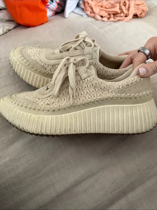 Dolce Vita Women's Cream Crochet Lace-Up Sneakers - Image 3