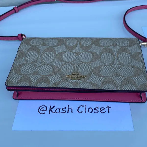 Coach Anna Foldover Clutch Crossbody -Khaki /Pink - Image 5
