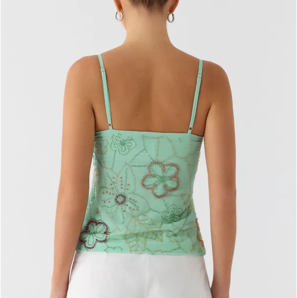 Peppermayo Mint Green Beaded Cropped Tropical Tank Top - Image 2