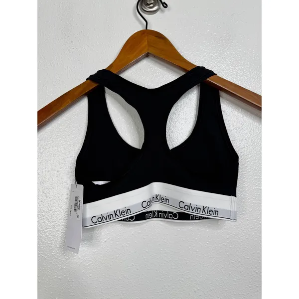 Calvin Klein Modern Cotton Unlined Bralette Black White‎ F3785 Womens Small - Image 2