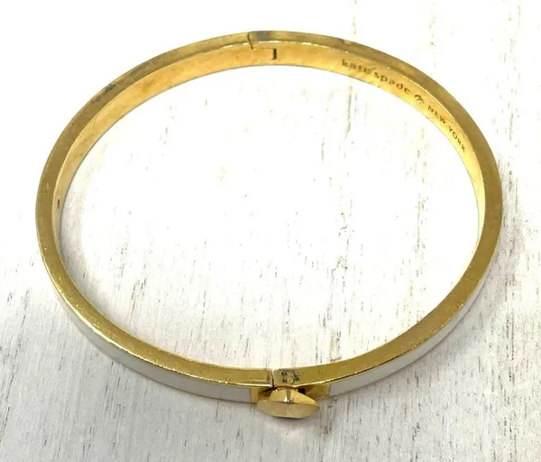 Kate Spade gold tone and white enamel hinged bangle bracelet - Image 4