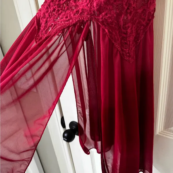 SHEIN Red Lace & Chiffon Babydoll Chemise - Image 3