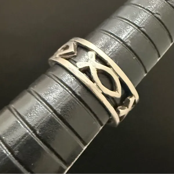 Vintage 925 Sterling Silver Ichthus Jesus Fish Eternity Band Ring Size 6.5 - Image 8