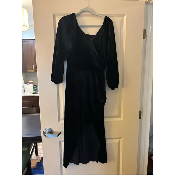 NEW Long Sleeve Ruched Velvet Wrap Cocktail Maxi Dress XL 12/14 - Image 3