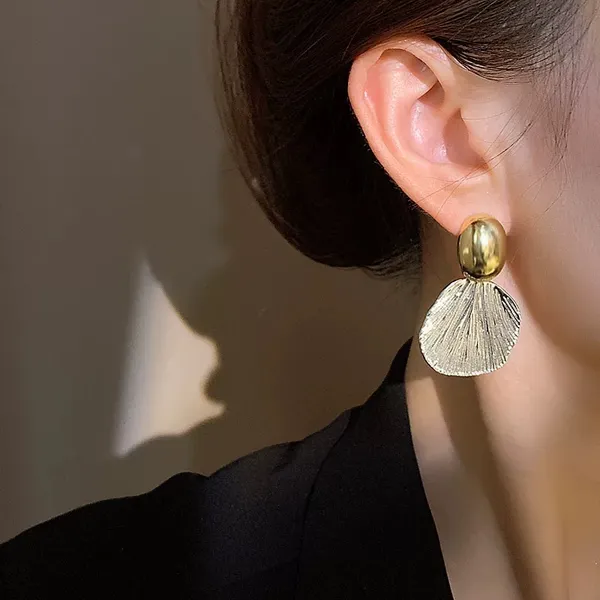 Gold Stud + Silver Shell Drop Earrings - Image 2