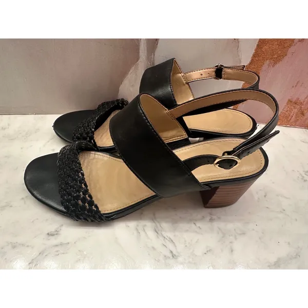 Talbots Mimi Woven‎ Black Leather Block Heel Slingback Sandals 6.5M - Image 5