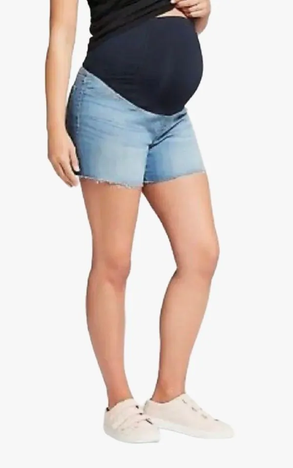 Isabel Maternity Maternity Crossover Panel Midi Jean Shorts by Ingrid & Isabel - Image 2