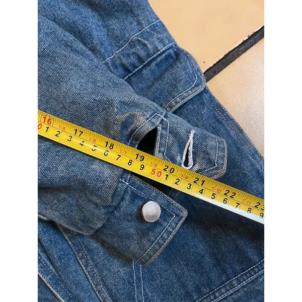 vintage 80s Womens Chore Denim Jacket S Boho Festival Barn Farm w/yellow spots - Image 12