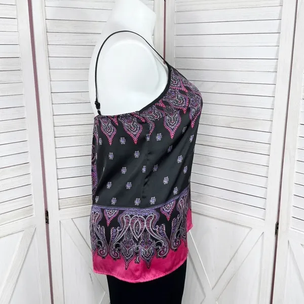 Express Damask Paisley Satin Camisole Tank Top Black Pink Multi Large Y2K‎ Boho - Image 3