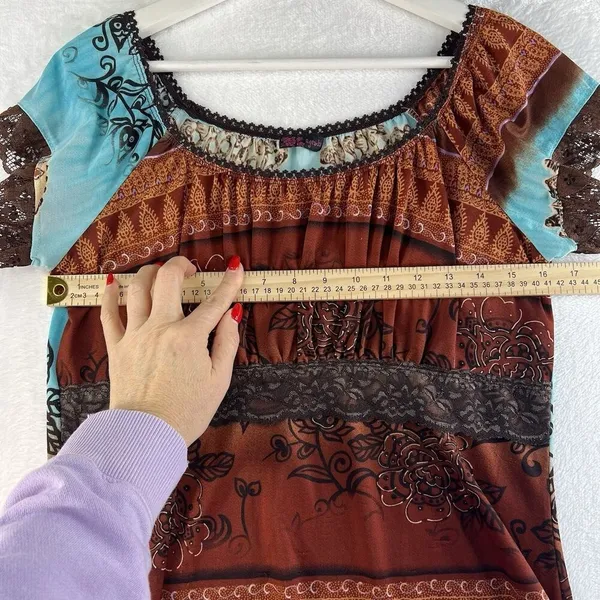Vintage Y2K 2000's Agenda Small S Top Babydoll Lace Woodland‎ Forrest Goblincore - Image 6