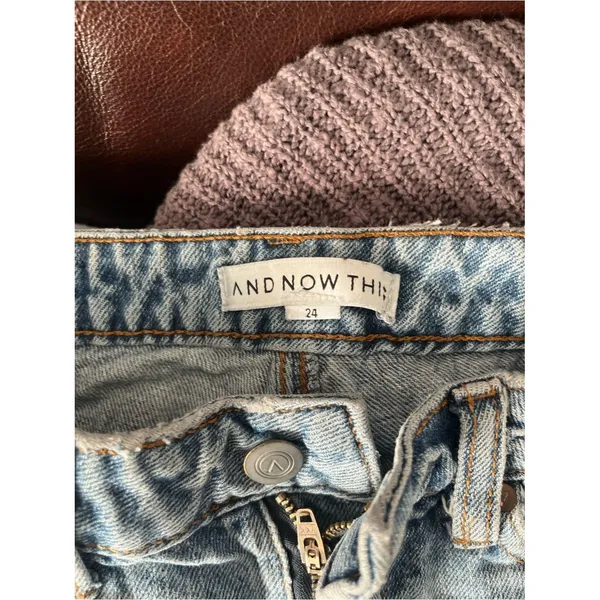 And Now This Distressed Mom Straight Leg Jeans Womens 24 Light Acid Wash Ripped - Image 13