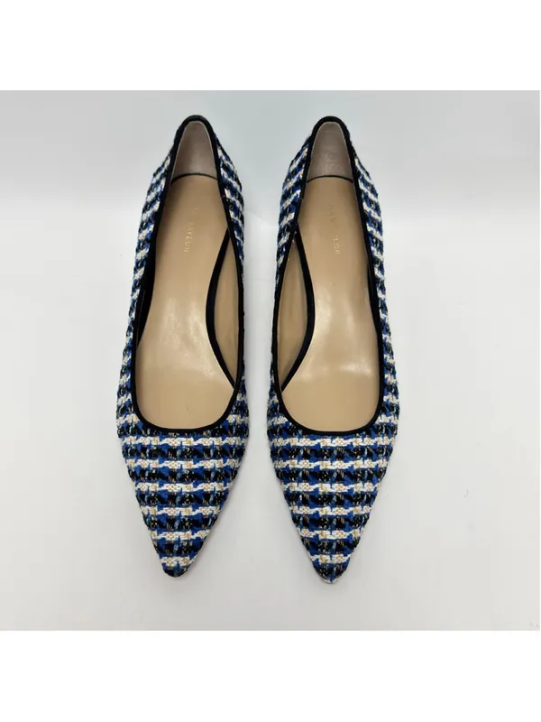 Ann Taylor Tweed Block Heel Pointed Toe Houndstooth Pumps Blue Black Size 8M - Image 8