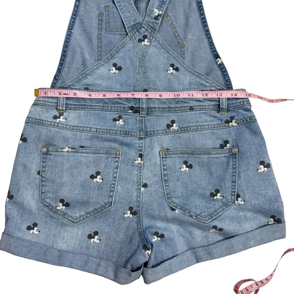 Disney Parks Mickey Mouse Denim Short Overalls Juniors Size Medium Bounding - Image 3