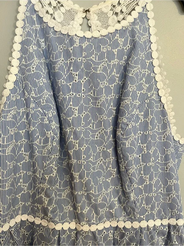 Lilly Pulitzer Light Blue Lace‎ Fit-and-Flare Dress with White Trim - Image 3