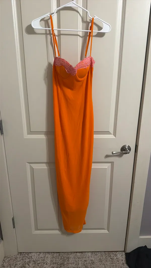 Cherley Orange & Pink Lace Bust Maxi Dress – Size Small - Image 6
