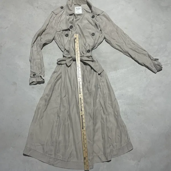 Abercrombie & Fitch Classic Long Cotton Trench Coat Beige Women's SZ Large Y2K - Image 5