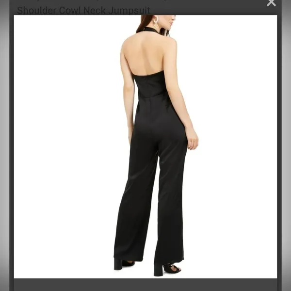 NEW 19 Cooper Black Satin Jumpsuit Halter Neck Cowl Night Out Club Large - Image 3