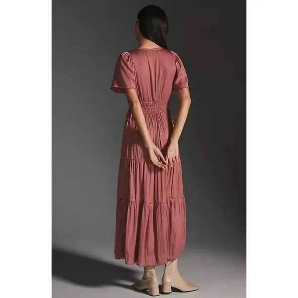 ANTHROPOLOGIE Somerset Satin Maxi Dress Rose Pink Mauve X-Small Petite XSP - Image 9