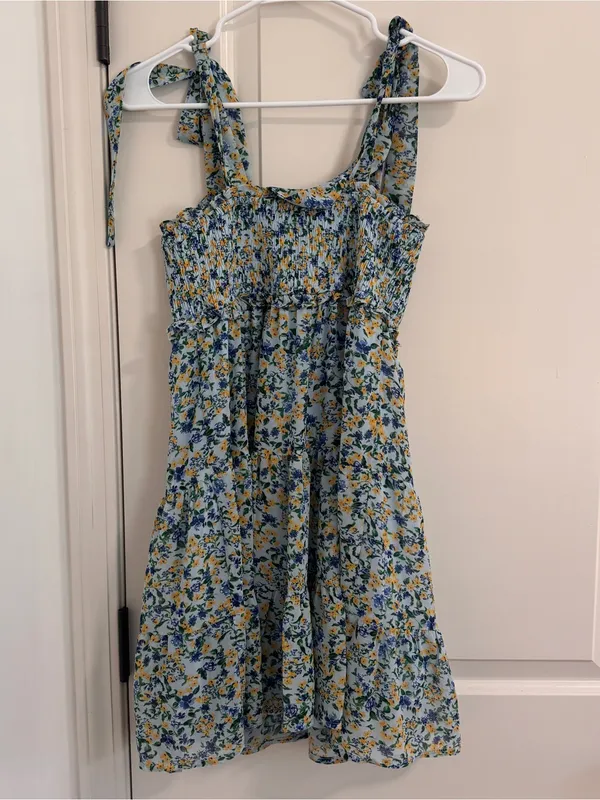 Altar'd State Light Blue Floral Smocked Tie-Shoulder Mini Dress - Image 3