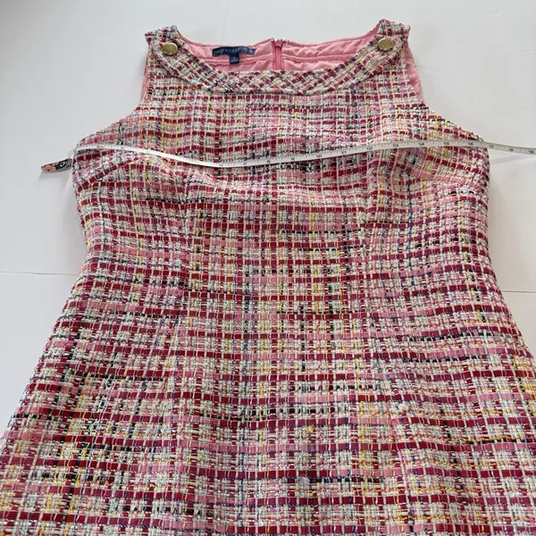 Talbots Pink Ribbon Tweed Sleeveless Shift‎ Dress Size 2 Office Preppy - Image 10