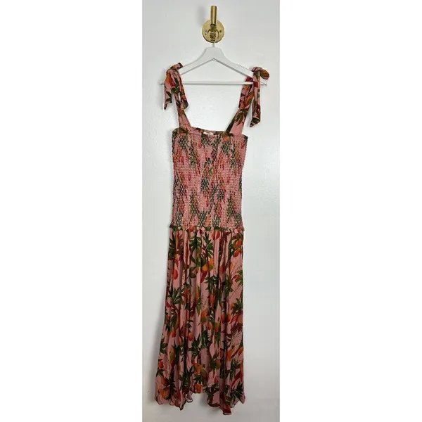 FARM RIO Mango Trees Smocked Bodice Midi Dress in Mango Trees Pink Size Small - Image 6
