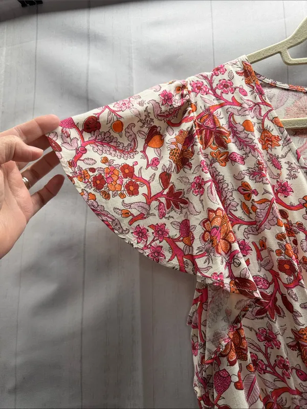 Knox Rose NWT Pink and Orange Floral Calla Lily Flutter Sleeve Maxi Dress Large - Image 4