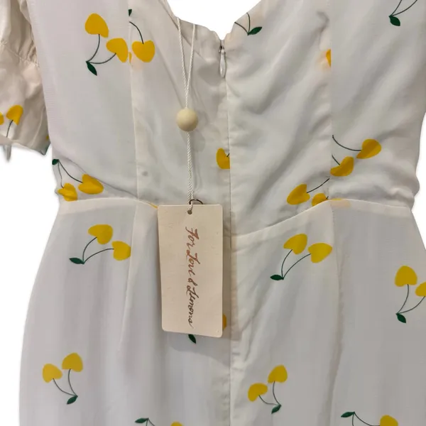 For Love & Lemons White Yellow Cherry Ashland Lace Up Mini Dress size XS NEW Tag - Image 11