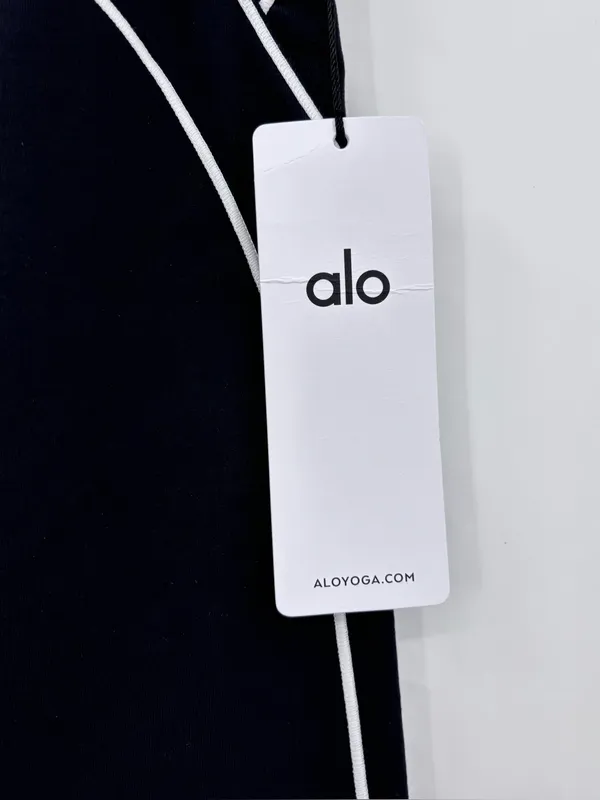 ALO Yoga Black Leggings with White Piping - Image 6