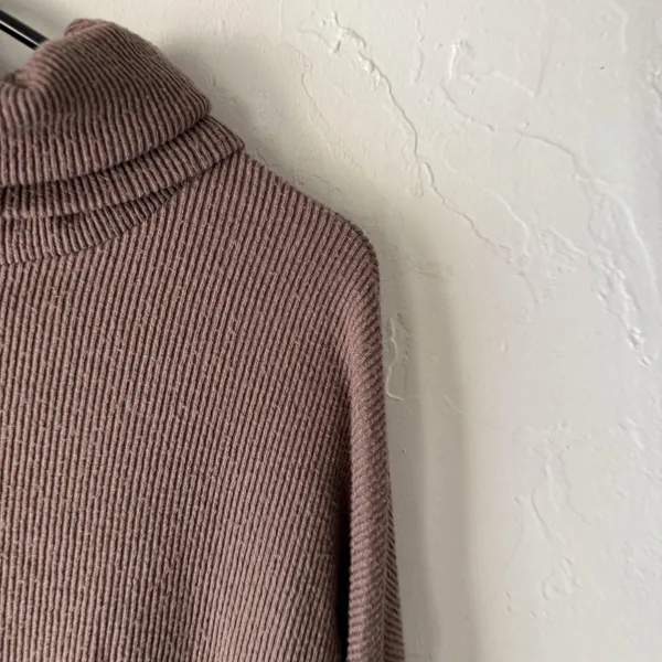 Gaze Sweater Y2k Small Brown Ribbed Knit Turtleneck Long‎ Sleeve Cropped Top - Image 4