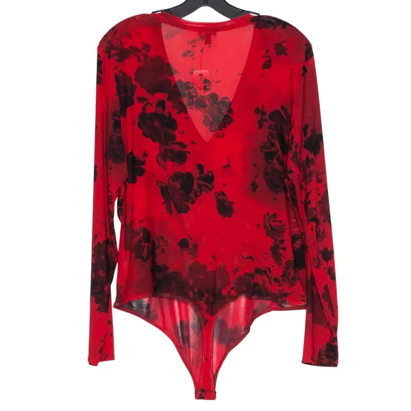 NWT Express Mesh Sheer Floral Bodysuit Red Black XL Fitted Y2K Grunge Going Out - Image 3