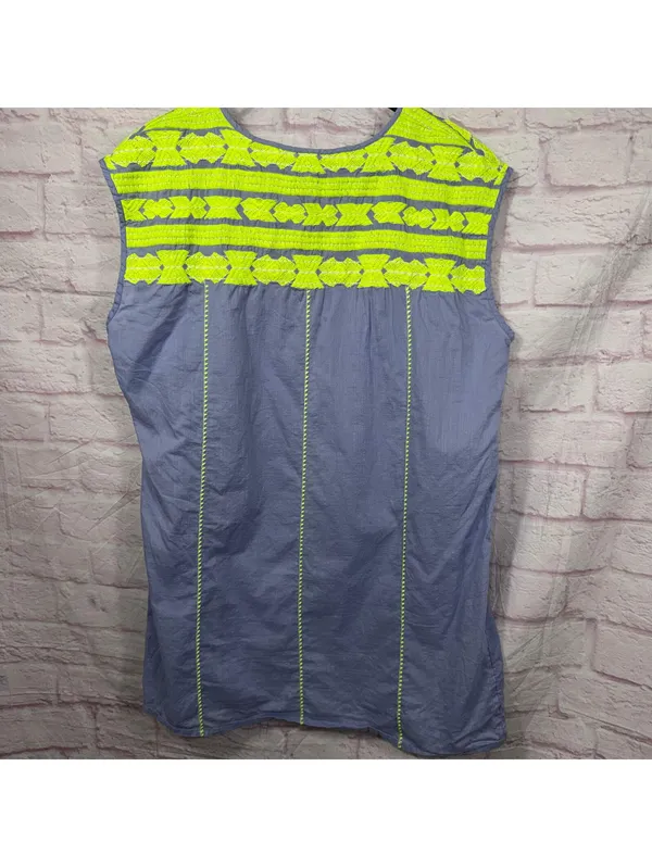 J.Crew Women's Chambray Blue Neon Embroidered Swim Cover-Up Tunic Size Medium - Image 8