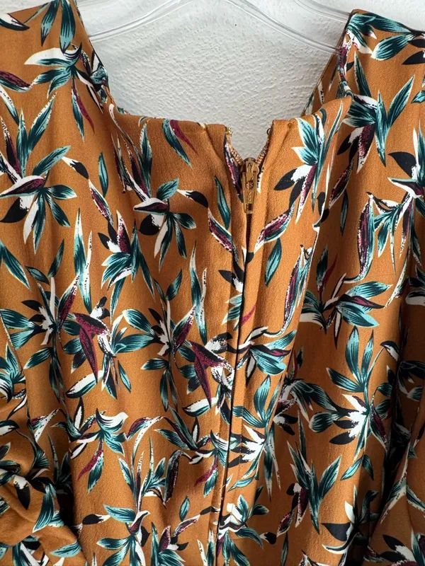 Timeless London 50's Caramel Brown Tropical Leaf Print Short Sleeve Pinup Dress - Image 11
