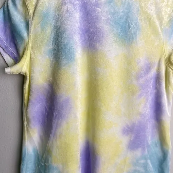 NWT FREE PEOPLE Bright Eyes Yellow Tie-Dye Velvet Tee size S - Image 4