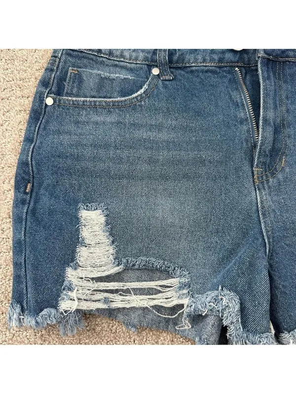 BP High Waist Destroyed Cotton Denim Shorts Medium Wash NWT Size 30 - Image 4