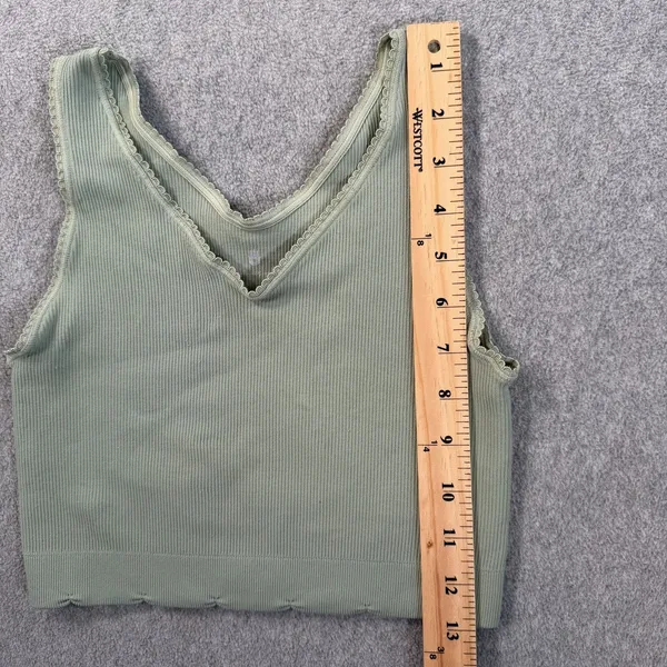 Spiritual Gangster Women's XS/S Ribbed Scalloped V-Neck Cropped Tank Top Green - Image 3