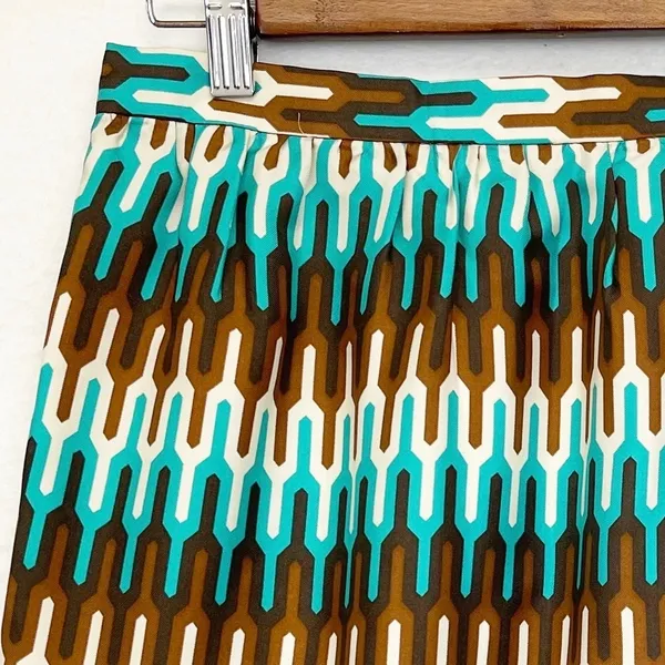 Milly Womens 6 Pencil Skirt 100% Silk Geometric Ikat‎ Brown Green Cream Lined - Image 5