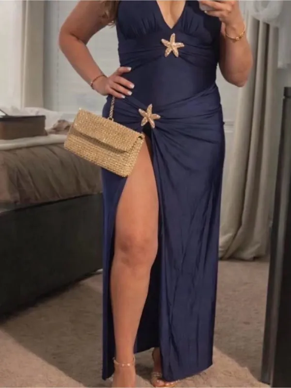 Navy V-Neck swimsuit with Starfish Accents - Image 2