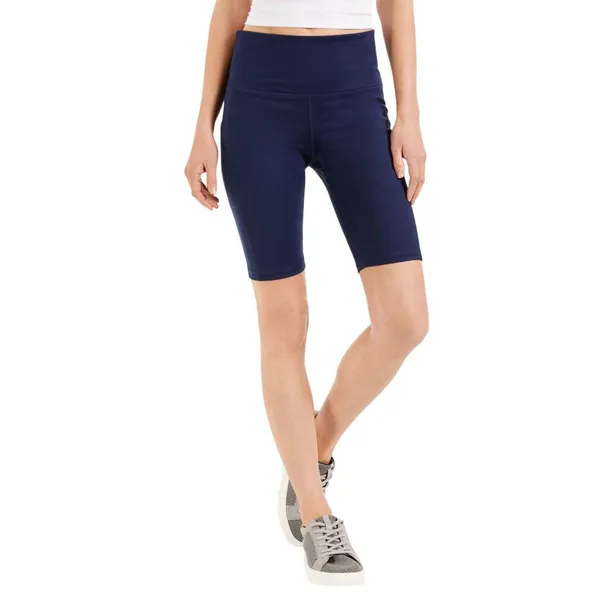 ID Ideology Womens Petite Compression High-Rise 10" Bike Shorts Navy Blue PP - Image 5