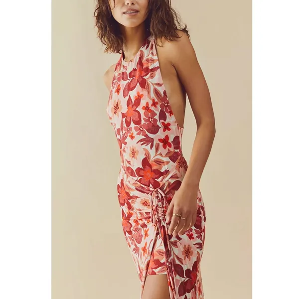 Free People Bohemian Floral Hawaiian Tropical Mimi Maxi Dress Size Medium Slit - Image 6