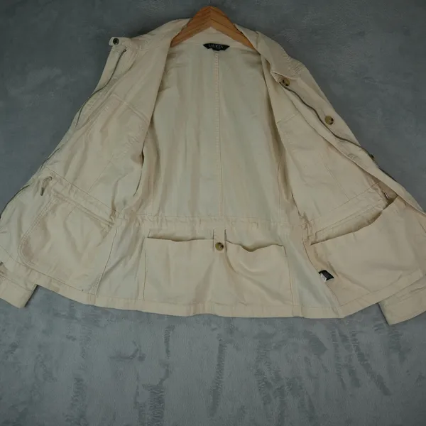 Lauren Ralph Lauren Jacket Womens XL Beige Herringbone Military Utility‎ Cotton - Image 10