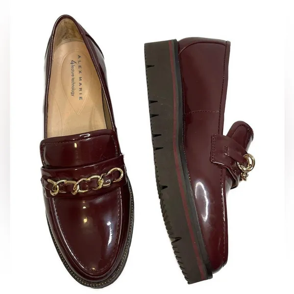 Alex Marie Patent Burgundy Eva Platform Loafers Size 8.5 Academia Preppy - Image 2