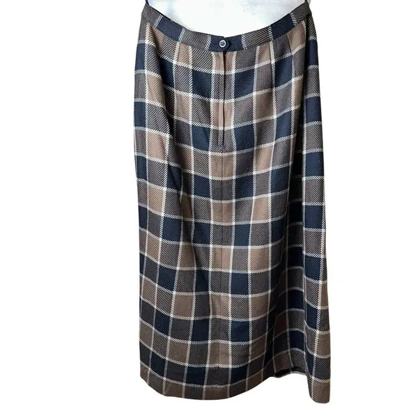 90s Vintage Plaid Wool Midi Skirt High Rise 12 | Dark Academia Preppy Scholarly‎ - Image 2