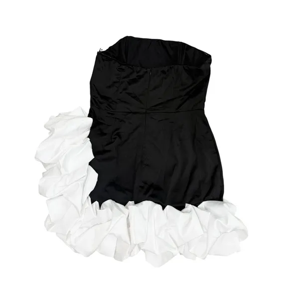 Lulus Evangela Black and White Satin Bubble-Hem Mini Dress size Large - Image 4
