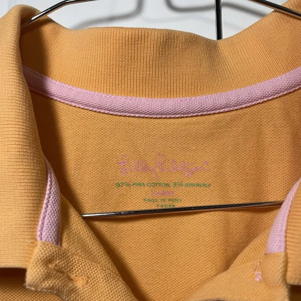 Lilly Pulitzer Polo Shirt Womens‎ Large Golf Casual Preppy Gold Pink Trim - Image 2