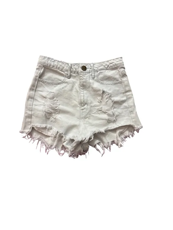 Denim Shorts with Cactus Embroidery White Size 26 - Image 2