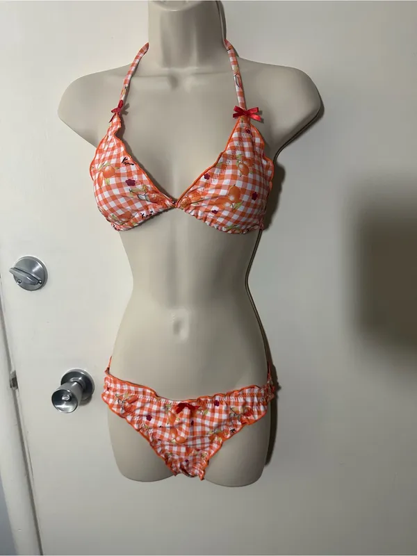 Orange Gingham Floral Ruffle Bikini - Women Swim - Image 2