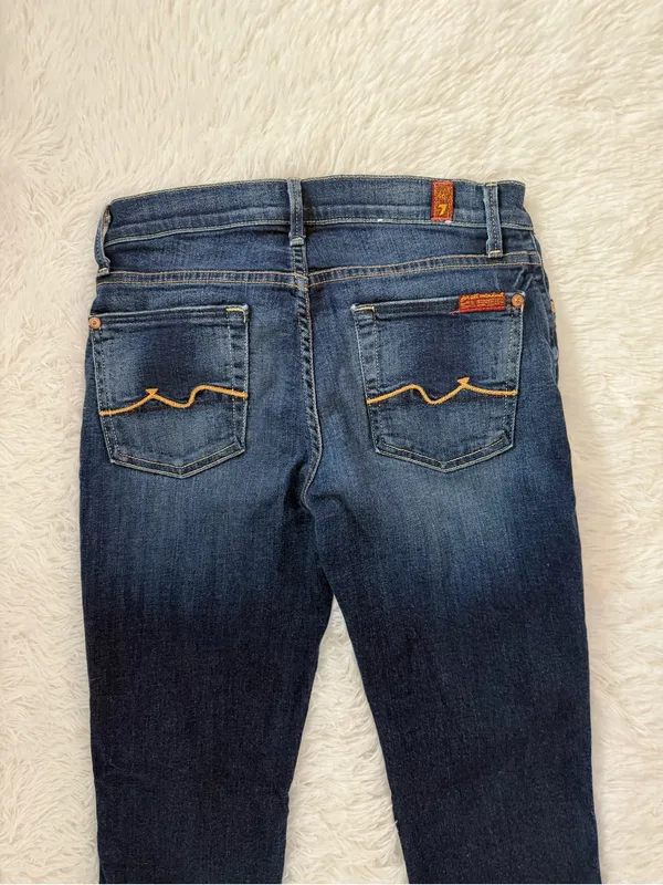 7 For All Mankind Kaylie Slim Bootcut Jeans Size 25 Blue Wash Raw Hem - Image 5